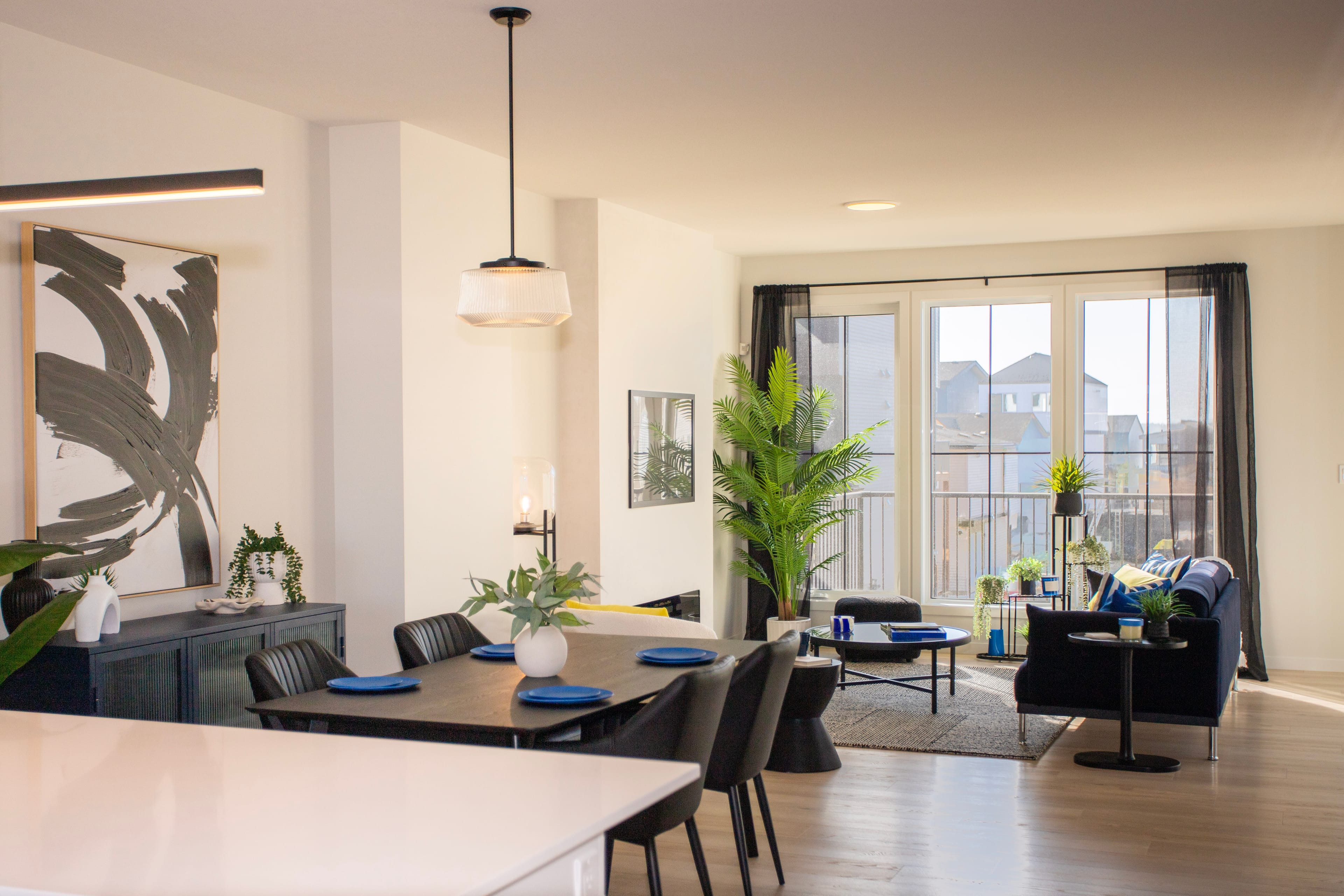 Alces Showhome 22 — interior at dusk